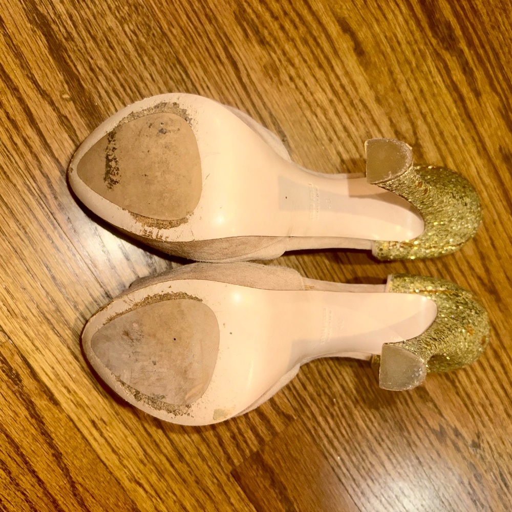 Sparkly Miu Miu Gold & Suede Platform Sandals Siz… - image 5